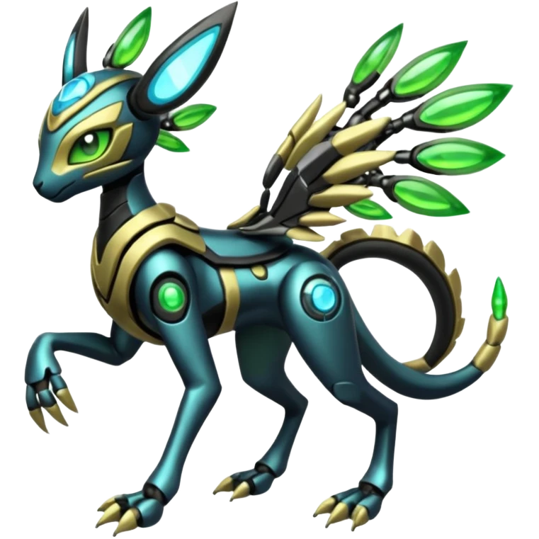  Exotic Futuristic Cyborg-Cyber-Meloetta-Zygarde-Zeraora-Protogen-Palkia-hybrid-fusion-Fakémon-creature, full body emoji