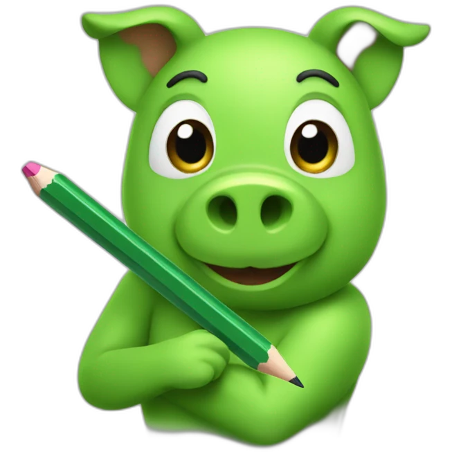green piggy holding a pencil emoji
