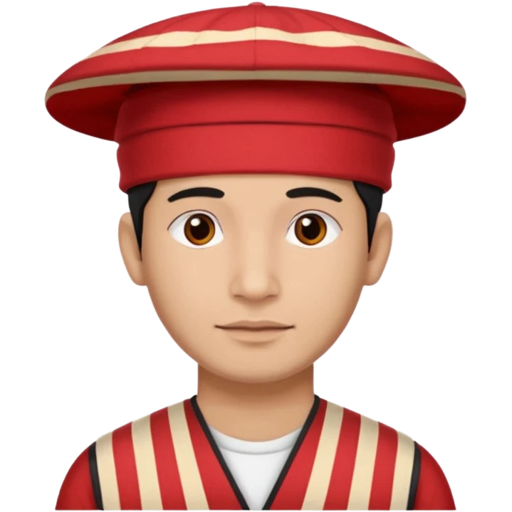 man wearing a Nepali Dhaka topi with stripes and design on it and it should be in red colour emoji