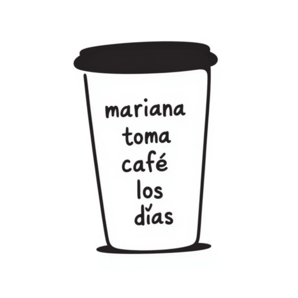 a hand drawn doodle of a coffee cup with the phrase 'mariana toma café todos los días' clearly visible emoji