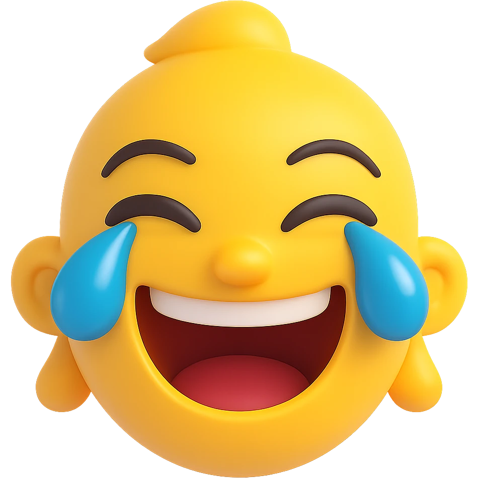 Create a cry-laughing emoji with large blue tears streaming from the eyes in the style of Microsoft 3D fluent emojis. The emoji should have no background and keep the original 3D Microsoft fluent style look. emoji