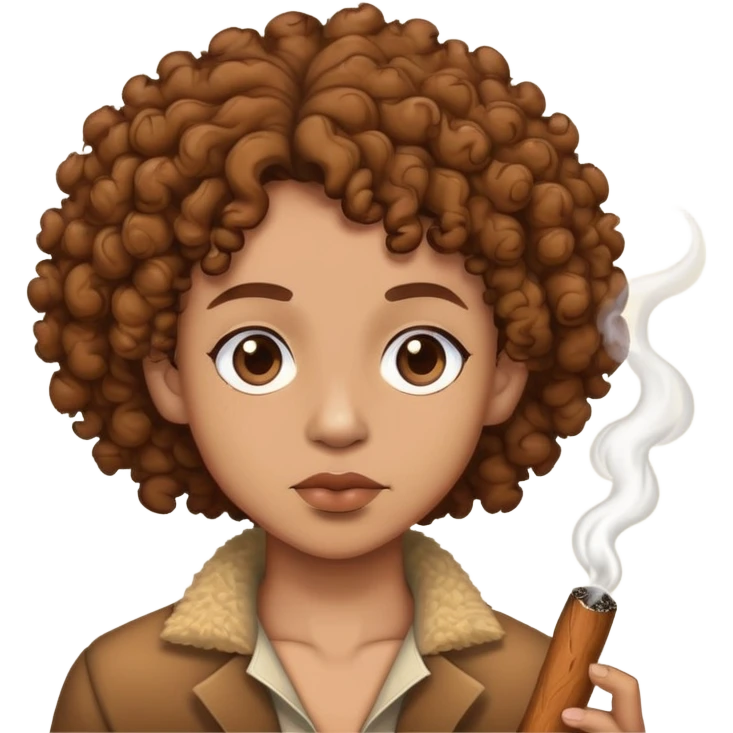 Lightskin with brown curly hair smoking a wood emoji