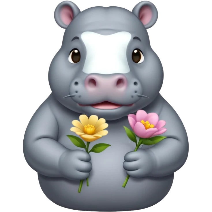 hippo holding flower emoji