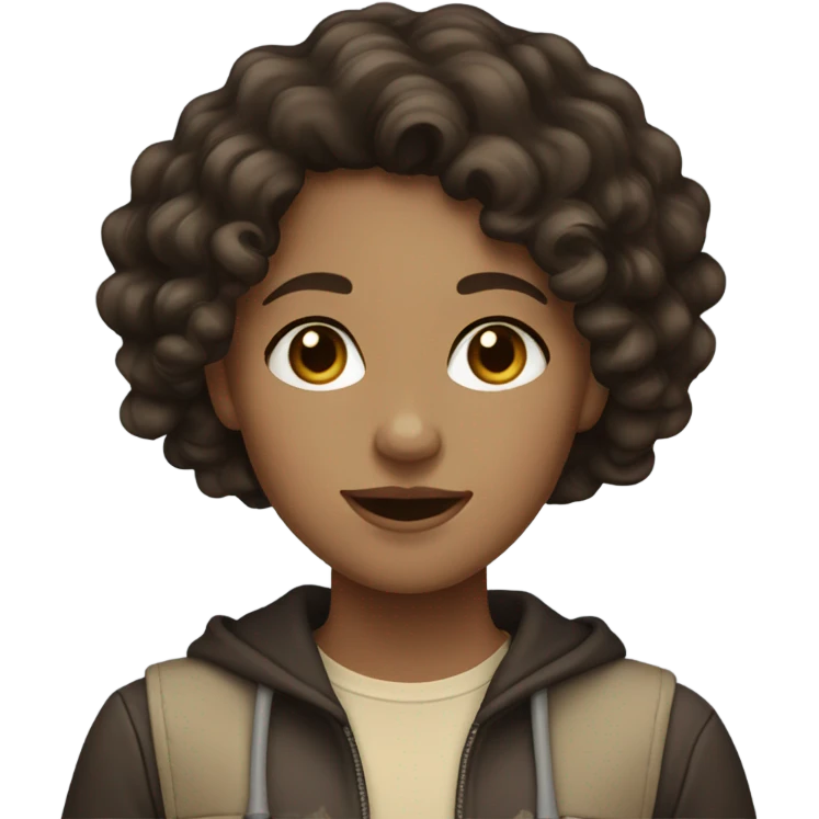 Dark brown Wavy curly haired beige skin teenager girl emoji