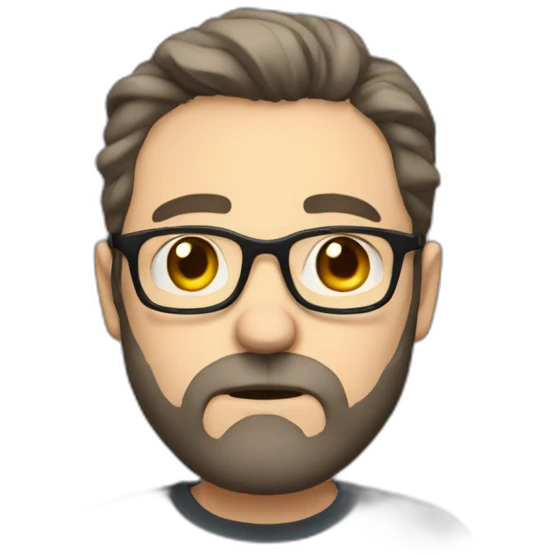 frowning white man with medium lenght dark hair and short beard and glasses and emoji