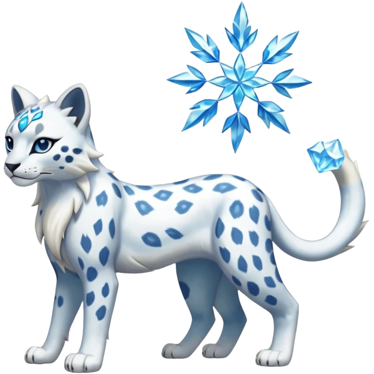 Frosty snowy icy snow-Leopard-Glaceon-Solgaleo-fusion-hybrid-creature (full body) emoji