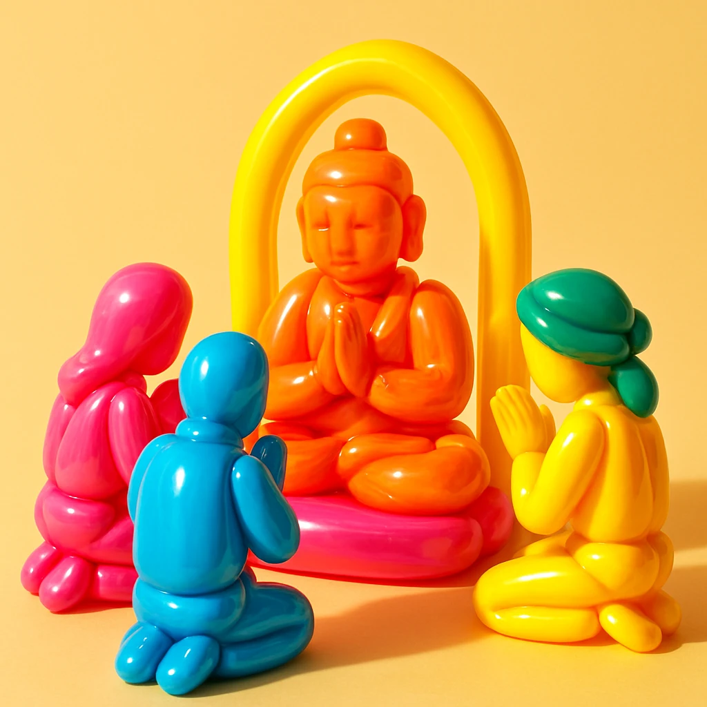 people praying in a Buddhist temple emoji