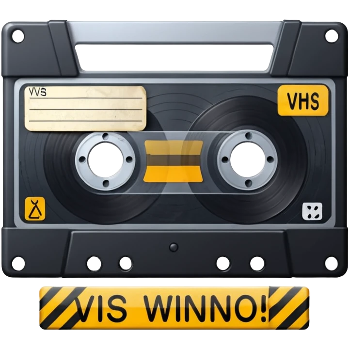 VHS tape with scratched warning label.
 emoji