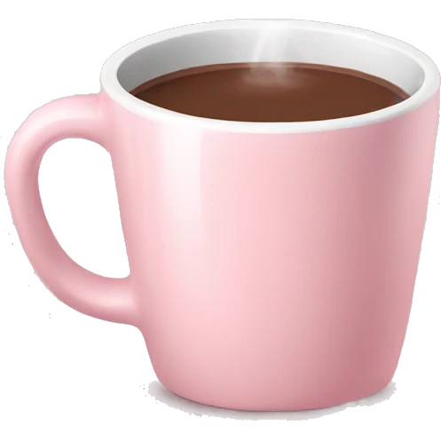 light pink mug with hot chocolate emoji
