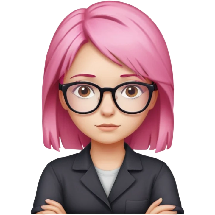 Girl with pink hair and glasses crossing her arms looking confident emoji