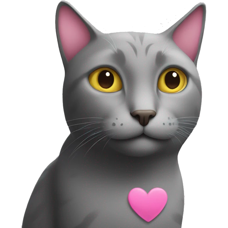 grey cat with pink hearts on a base of simple version of yellow cat emoji