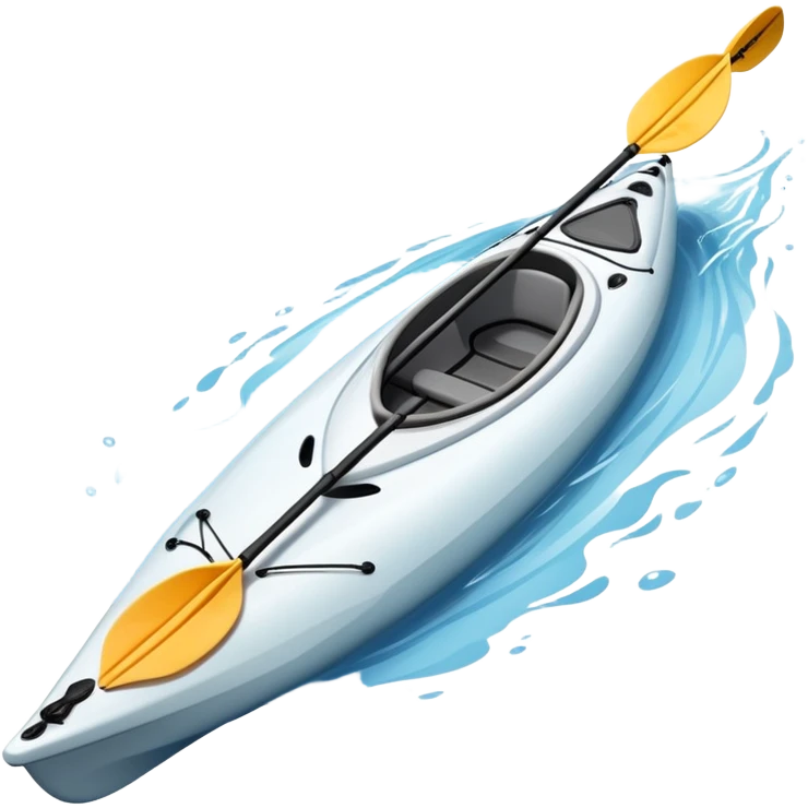 An icon showing a close-up of a sleek kayak with double-bladed paddles gliding through water. Splashes surround the boat as it cuts across a calm surface, symbolizing speed and focus. Transparent background emphasizes the dynamic and personal nature of kayak paddling. emoji