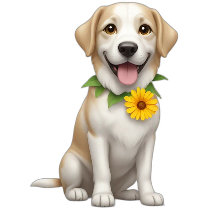 Whiete  Dog with flower emoji