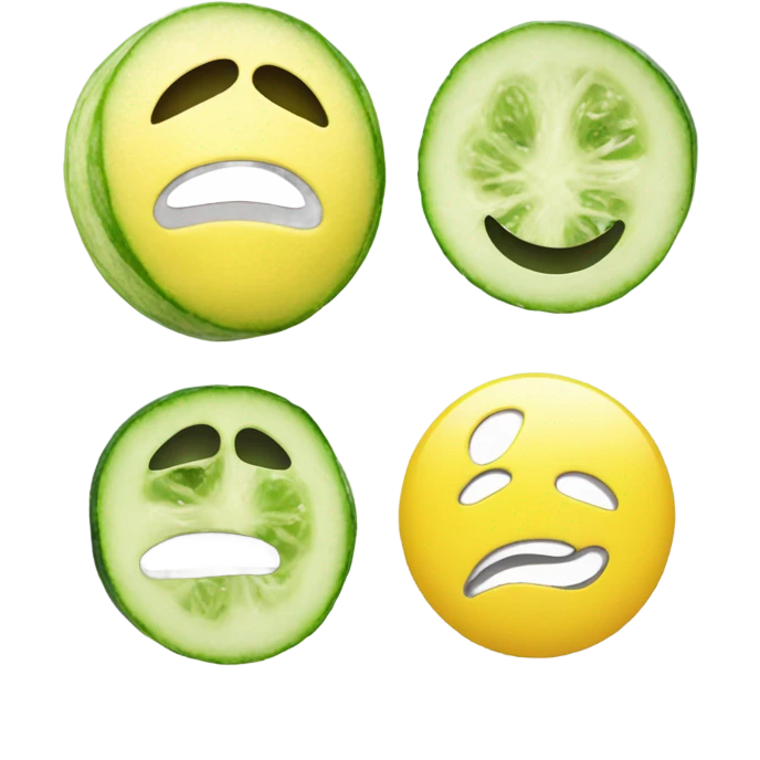 Yellow emoji face with skincare mask and cucumber slices in eyes relaxed,make one in color and other one in black and white, not grayscale emoji