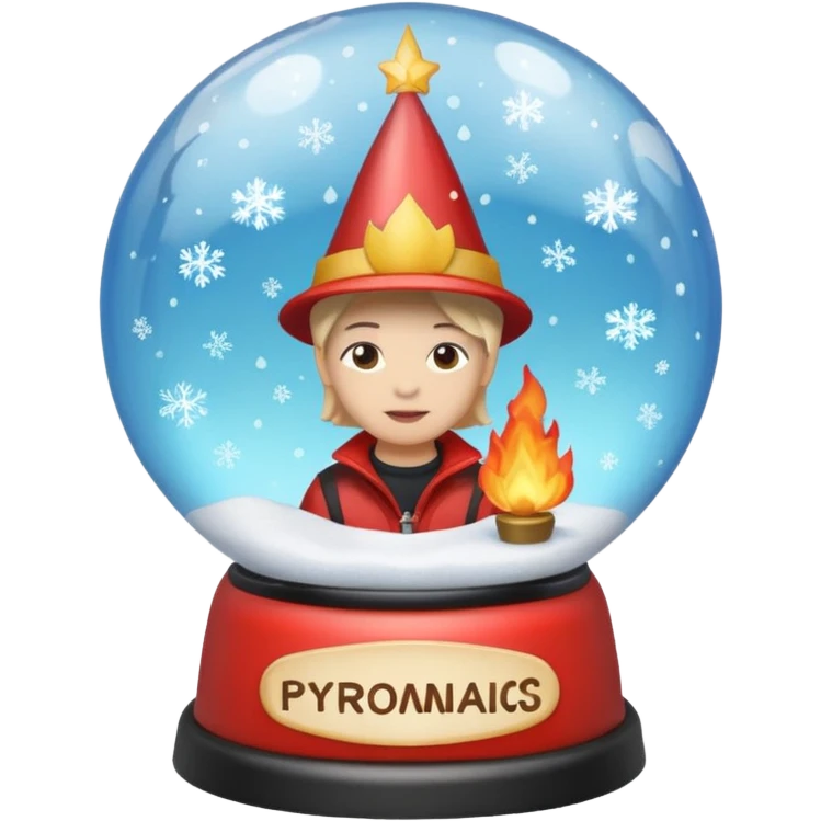 Can you make snow globes  cooperative with fire and have the text pyromaniacs  emoji