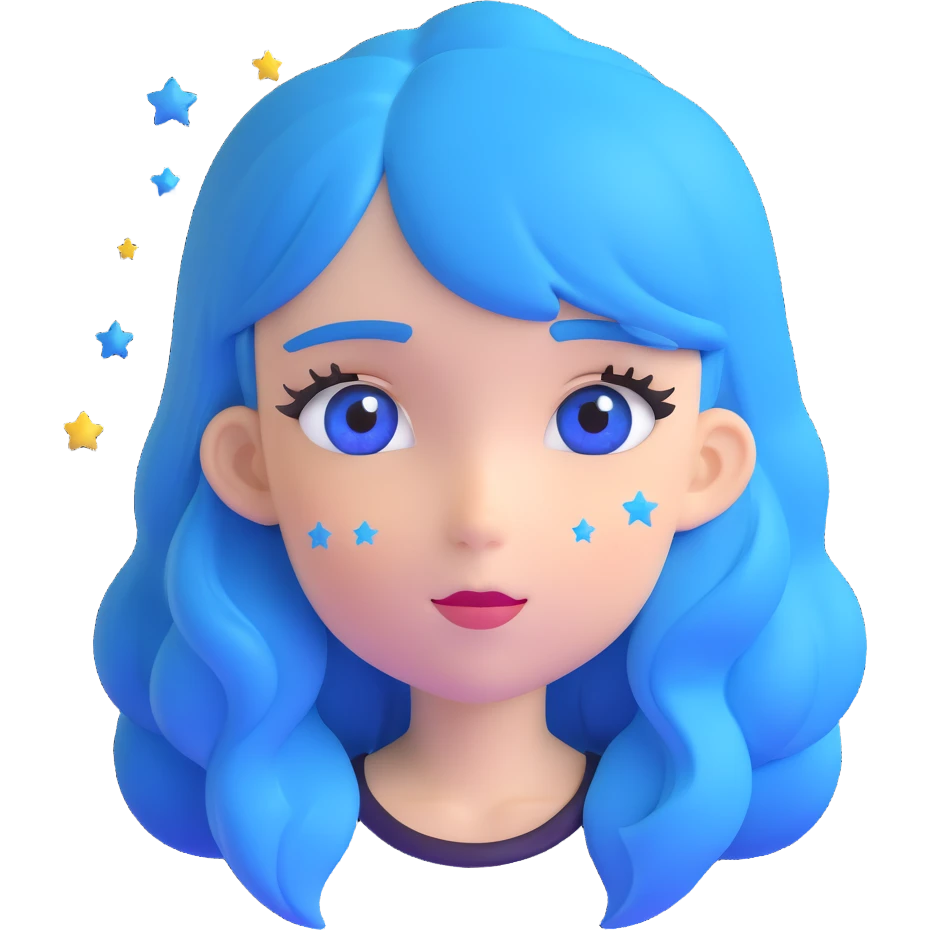 girl with blue hair and stars in her eyes emoji