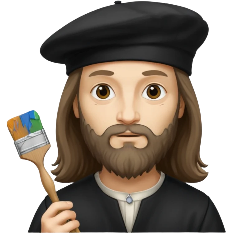 Leonardo da Vinci wear black beret hat, hold a brush emoji