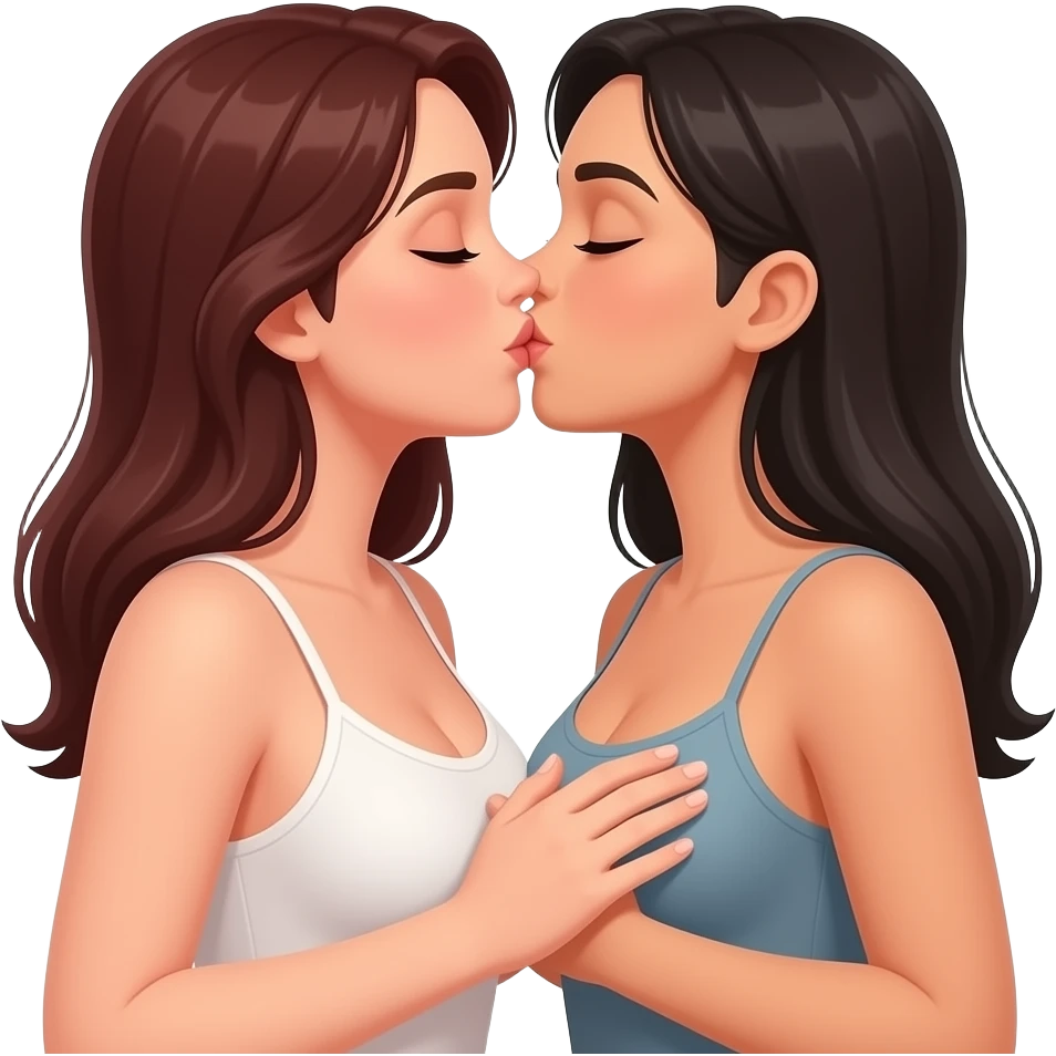 Two lesbians kissing and feeling breasts emoji