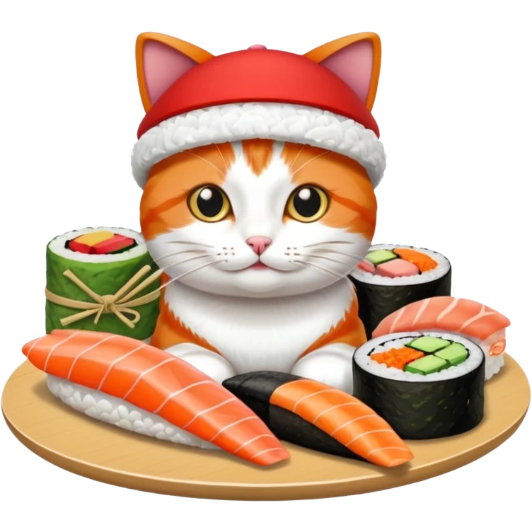 cat wearing a hat made out of sushi emoji