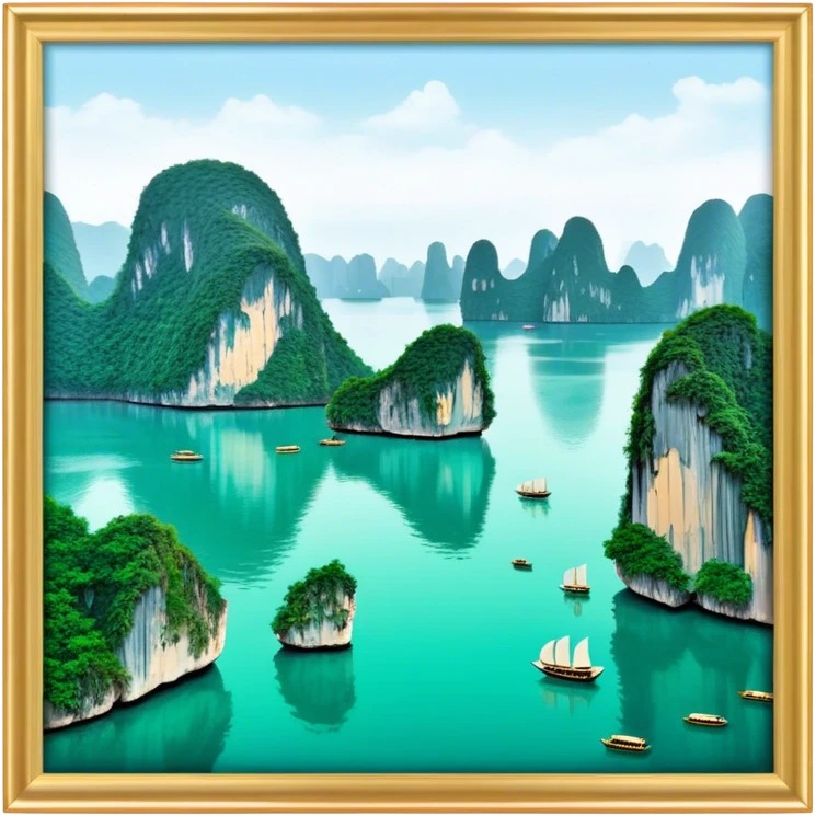 Cinematic Realistic Ha Long Bay Landscape Emoji, depicted with limestone karsts emerging from emerald waters rendered with intricate detail and dynamic natural lighting. emoji