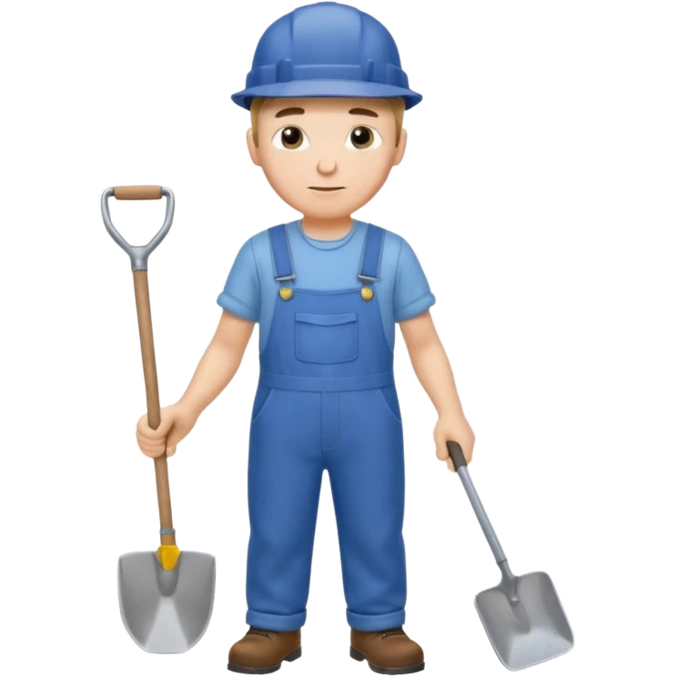 male worker 1950 flat hat and overalls and shovel standing emoji