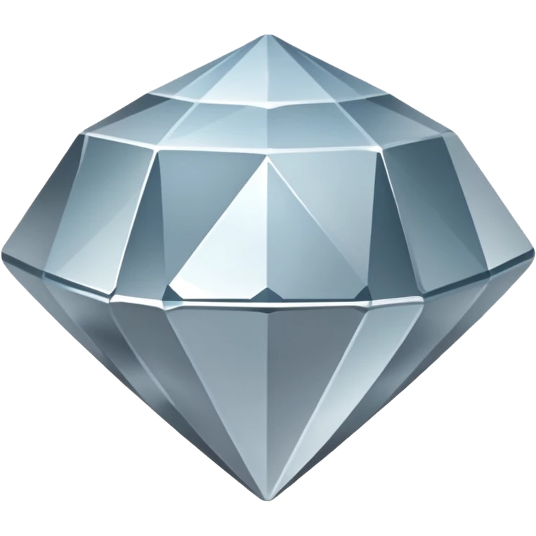A faceted diamond emoji made of silver chrome, smooth reflective surfaces, soft metallic shine, minimalistic and clean design, iOS emoji style, centered on white background, soft studio lighting emoji