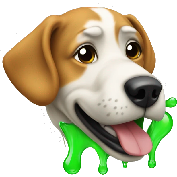 A dog that oen his mouth and green gas is coming out of it emoji