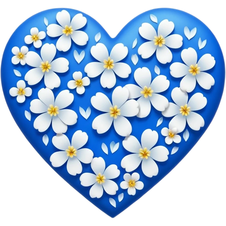goth  sakura heart, heart made of white sakura petals with blue accents, remove background emoji