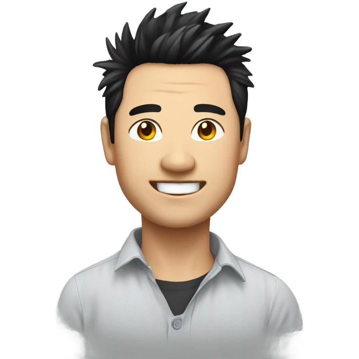 chinese man 40yo with spiky short black hair smile, smart buttoned shirt emoji