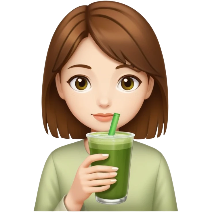 brown hair girl with matcha drink emoji