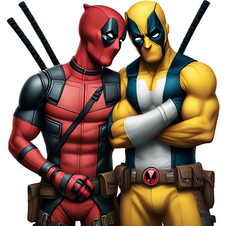 Deadpool standing back to back arms folded with wolverine emoji