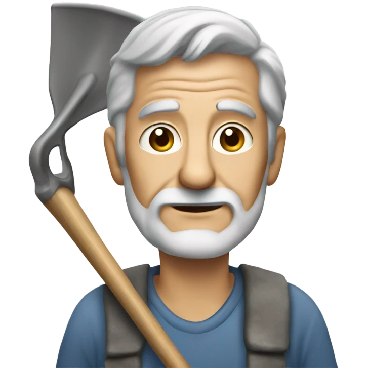 Old man with grey hair no beard holding a shovel with spackle on it  emoji