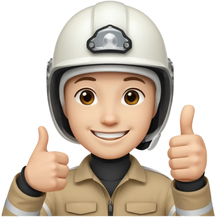 Cara de una persona con casco blanco cun pulgar arriba emoji