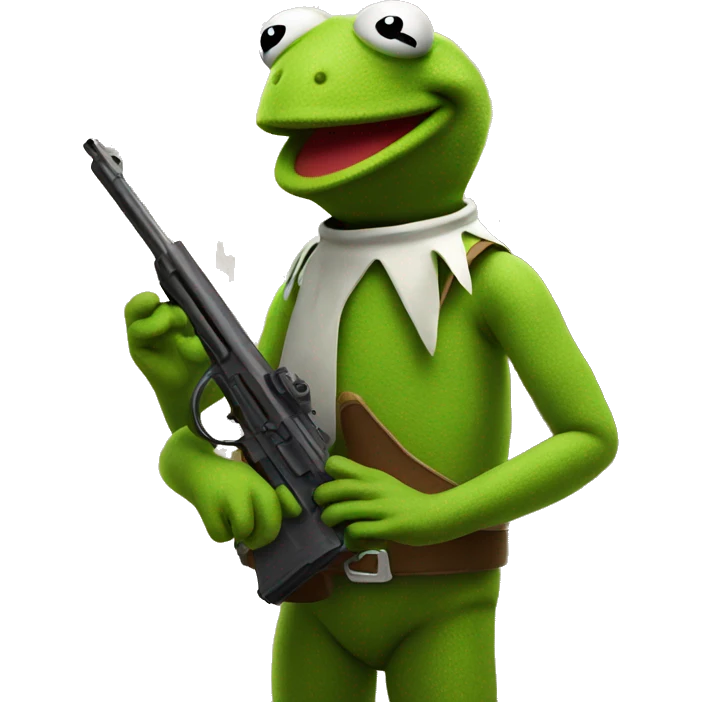 Kermit the frog with a helmet and gun emoji