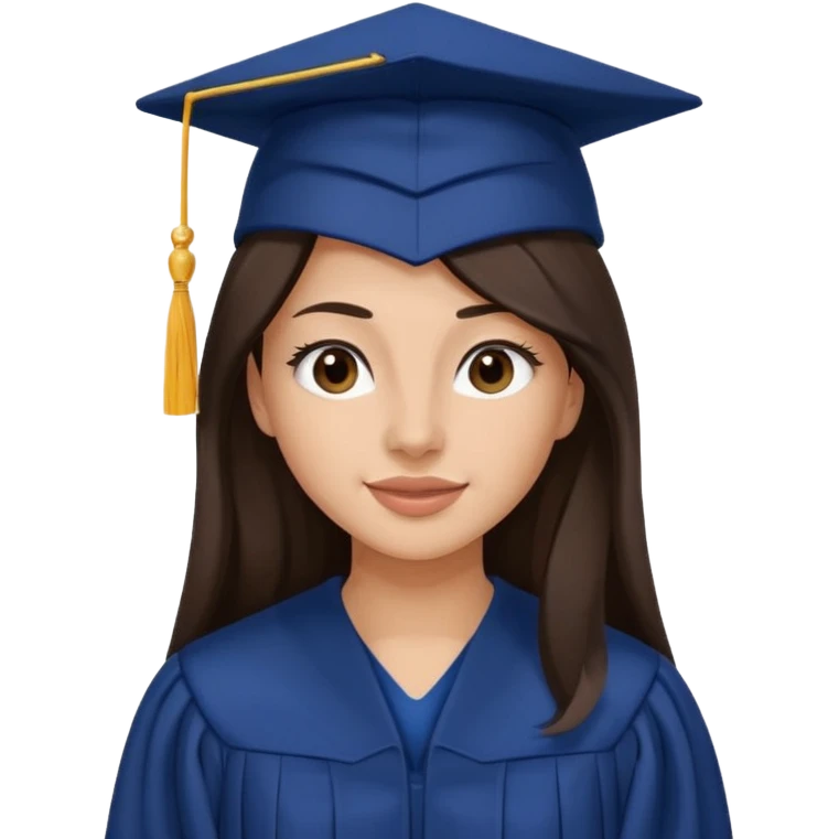 带着学士帽的，深棕色长发，黄种偏白皮肤的，高鼻梁，不戴眼镜的女博士生，在wink，年龄26岁，学士服是深蓝色和黑领子 emoji