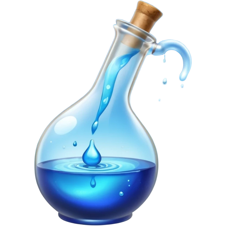 Blue potion bottle open with the liquid falling out (Upside-down with no cork and w/o handle) emoji