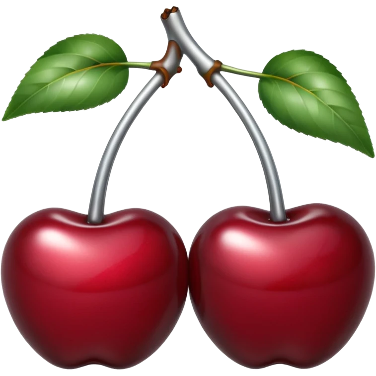 A pair of cherries emoji made of liquid silver chrome, smooth rounded shapes, glossy metallic surface, subtle sensual vibe, luxury sexy aesthetic, iOS emoji style, centered, clean white background emoji