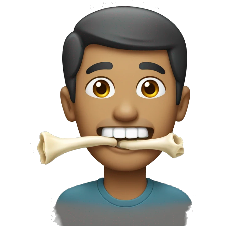 A man smiles with a bone in his mouth emoji