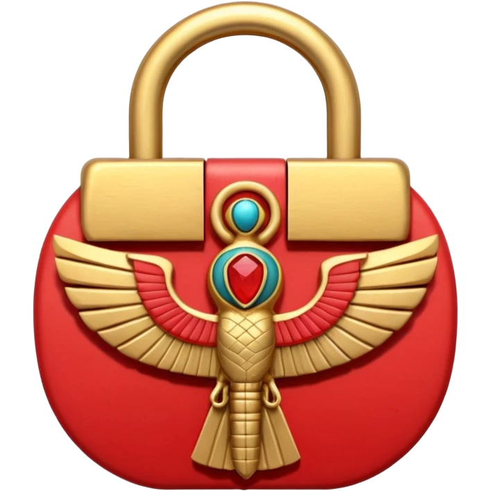 ancient Egyptian lock object icon, golden metal lock, ankh symbol, scarab engraving, red gemstone detail, 3D cartoon, mobile game icon style, centered, clean background, soft shadow, no text, no watermark
 emoji