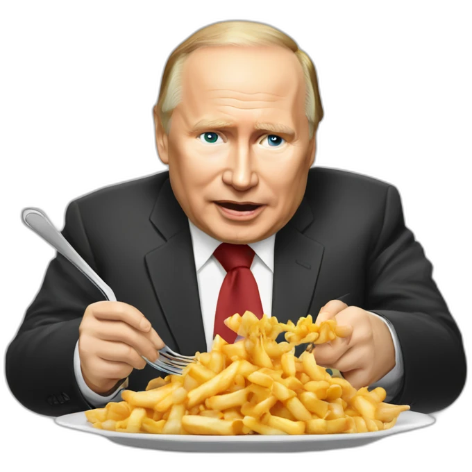 Vladimir poutine qui mange une poutine sur une poutine entrain de regarder une poutine emoji