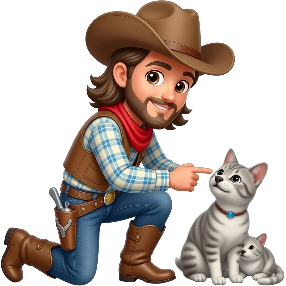 Long hair, brunette, brown eyes beard, cowboy, bending down on one knee proposing with a ring emoji