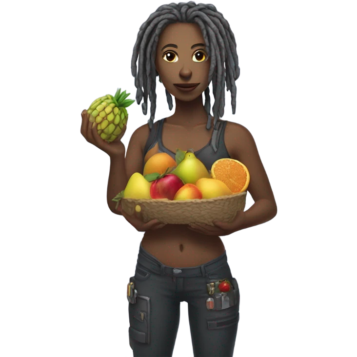 Cyborg lady with locs juice fruit emoji