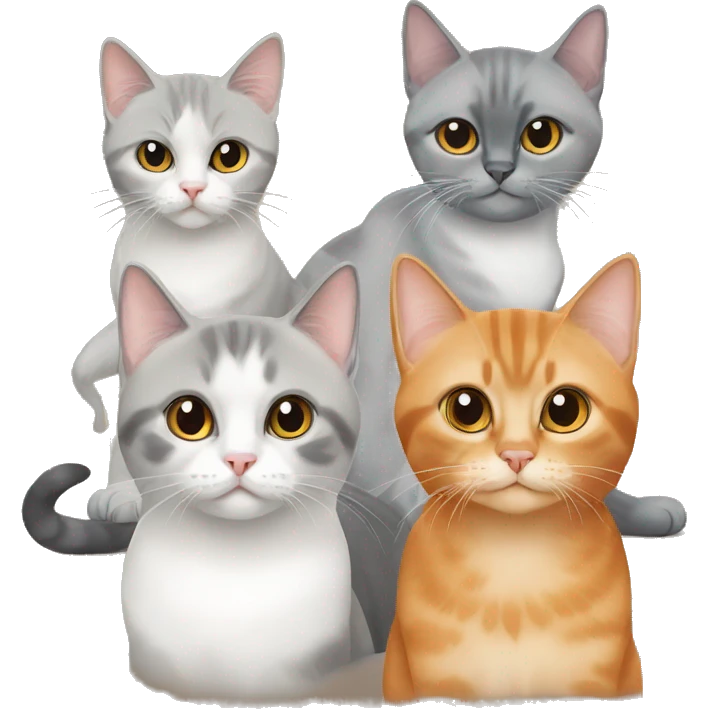 three cats: an orange shorthair, a grey persian cat and a siamese  emoji