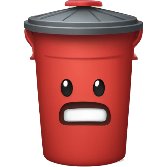 "Red dustbin emoji with a lid, designed to symbolize deletion, in a simple cartoon style." emoji