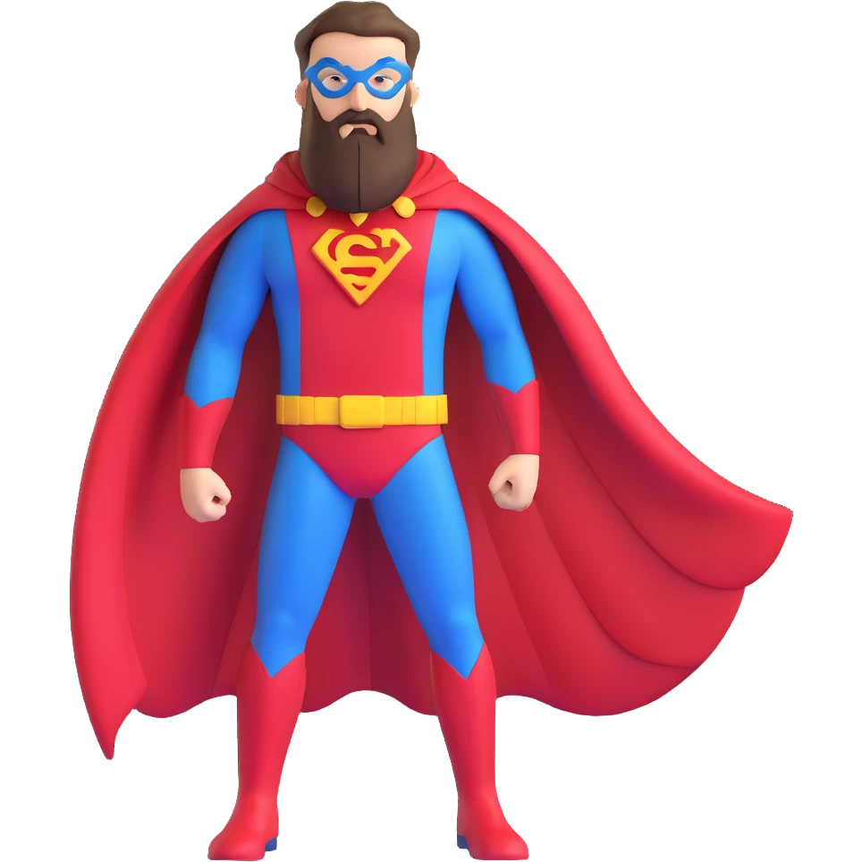 superhero with long beard, cape, superhero costume emoji
