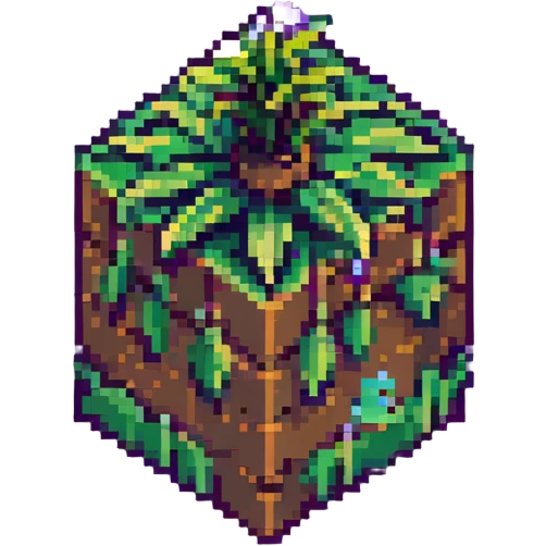 Minecraft grass block, square shape, brown and green, smooth, isometric emoji