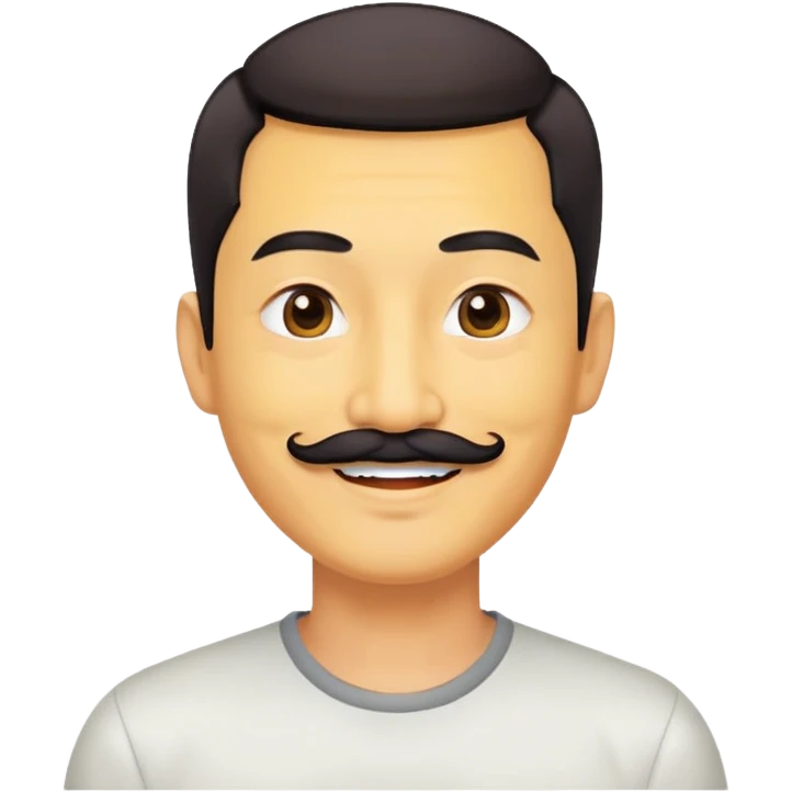 đàn ông 50 tuổi, da vàng, có ria mép màu đen, tóc undercut ngắn màu nâu, cười mỉm  emoji