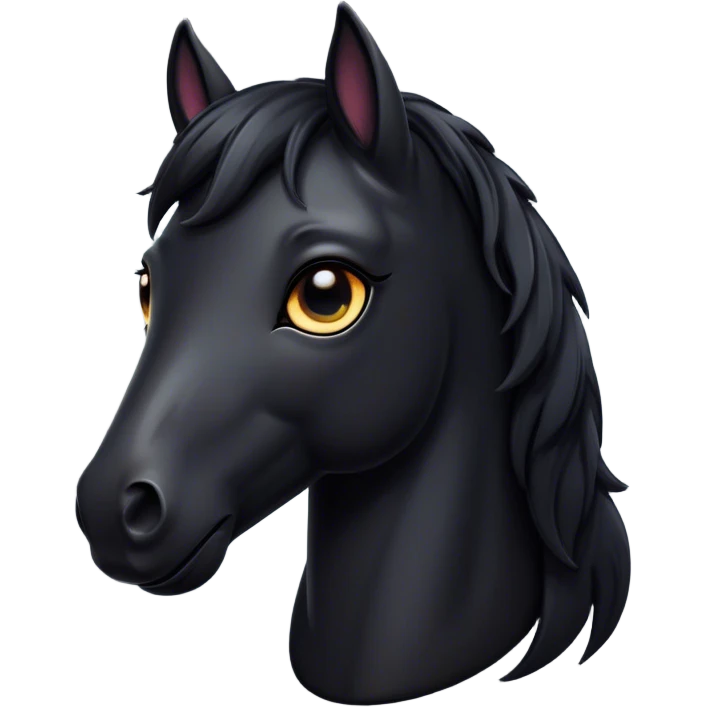 Cinematic Cute Black Horse Portrait Emoji, Head tilted playfully and inquisitively, showcasing a glossy black fur with a striking sheen and expressive dark eyes filled with curiosity, Simplified yet irresistibly adorable features, highly detailed, glowing with a warm, friendly glow, high shine, affectionate and spirited, stylized with a touch of whimsy, bright and endearing, soft glowing outline, capturing the essence of a mischievous yet loving horse, so playful it feels like it could trot out of the screen and into your arms! emoji