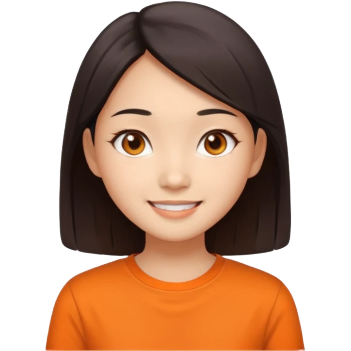 Asian slim eye girl with orange shirt emoji