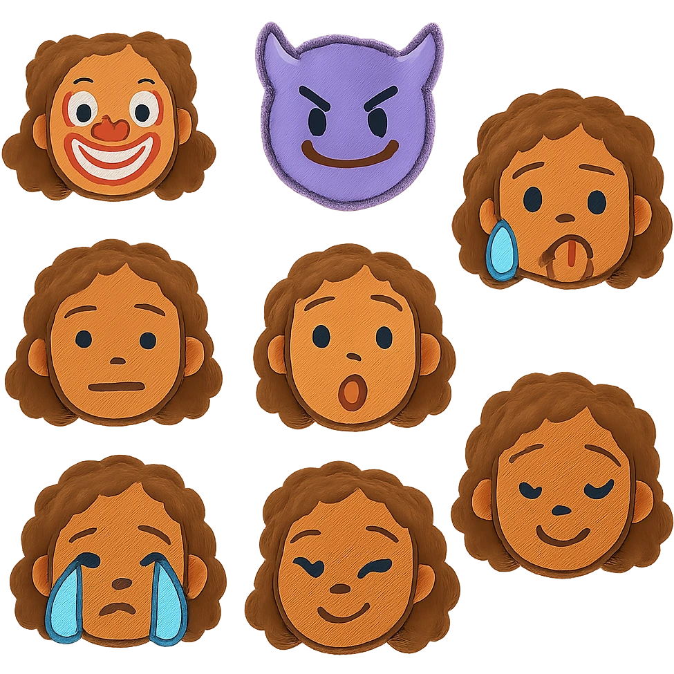 crie um emogi de menina com pele parda clara e com cabelo medio cacheado com cabelo meio castanho claro emoji